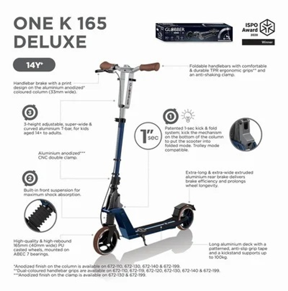 Самокат Globber One K 165 BR серебристый