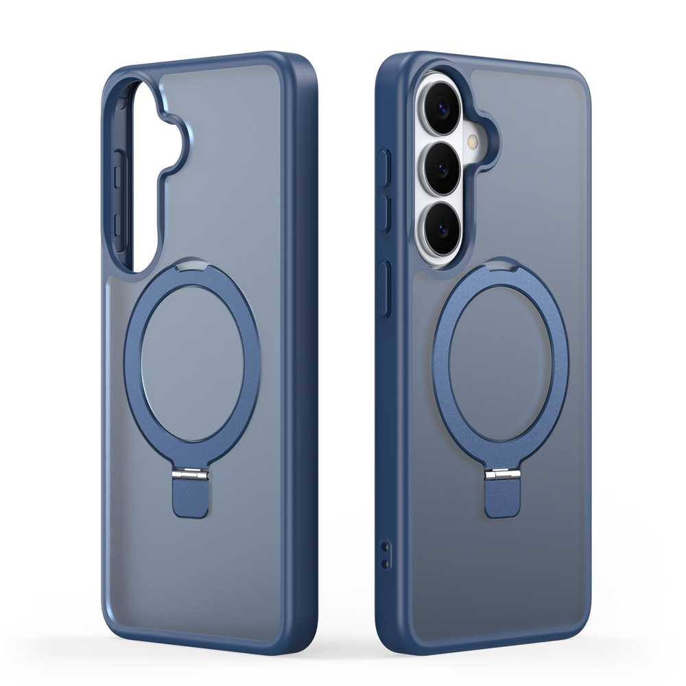 Матовый темно-синий чехол с MagSafe для Samsung Galaxy S26+ Плюс, серия Yind Series Case от Dux Ducis (версия с магнитной откидной подставкой)