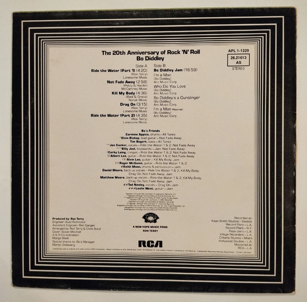 Винтажная виниловая пластинка LP Bo Diddley The 20th Anniversary Of Rock N Roll (Germany 1976)