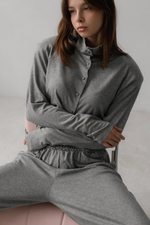 Брюки тенсель с кружевом (серый)