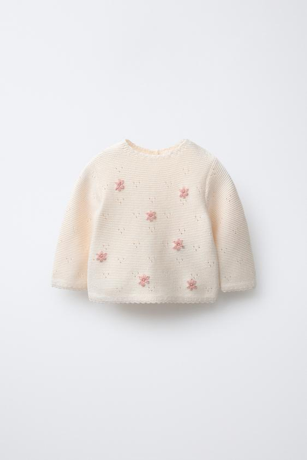 ZARA ВЯЗАНЫЙ ДЖЕМПЕР С ЦВЕТОЧНОЙ ВЫШИВКОЙ, СЛОНОВАЯ КОСТЬ