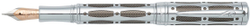 Фото перьевая ручка Pierre Cardin THE ONE PC1001FP-06 серебристого цвета с фигурной оправой корпуса из хрома и гравировкой гильош в подарочной  коробке с гарантией
