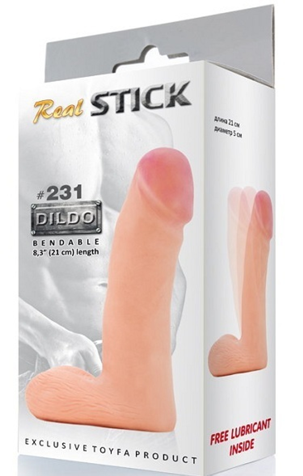Изгибаемый дилдо RealStick #231 из материала лав клон, 21 см