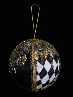 Шар с узором ромб 10х11см ChristmasDeLuxe черный с золотом и белым