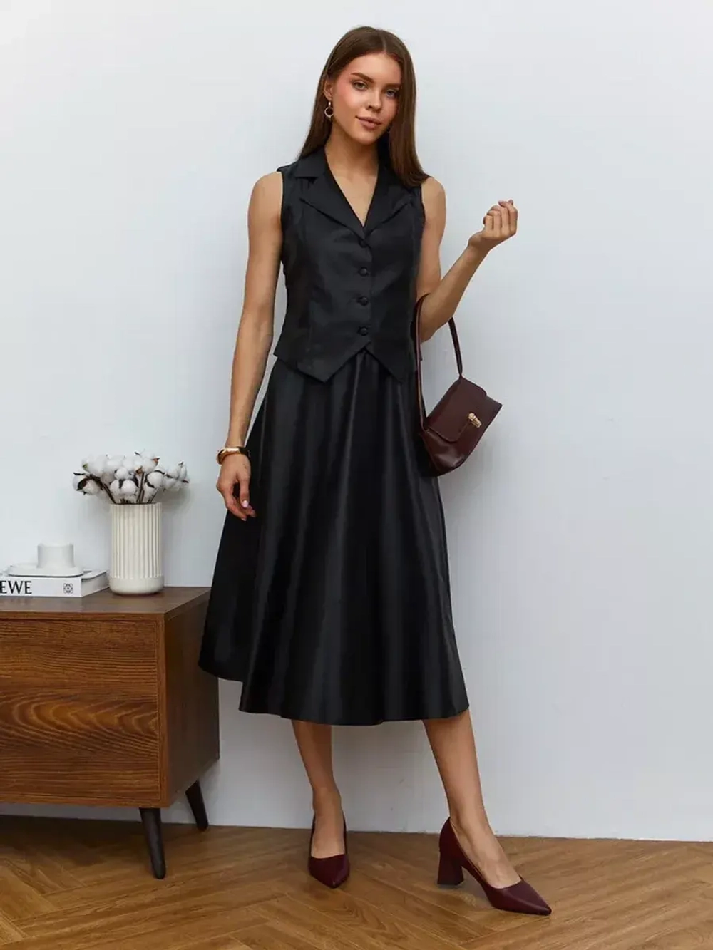 Юбка кожаная миди