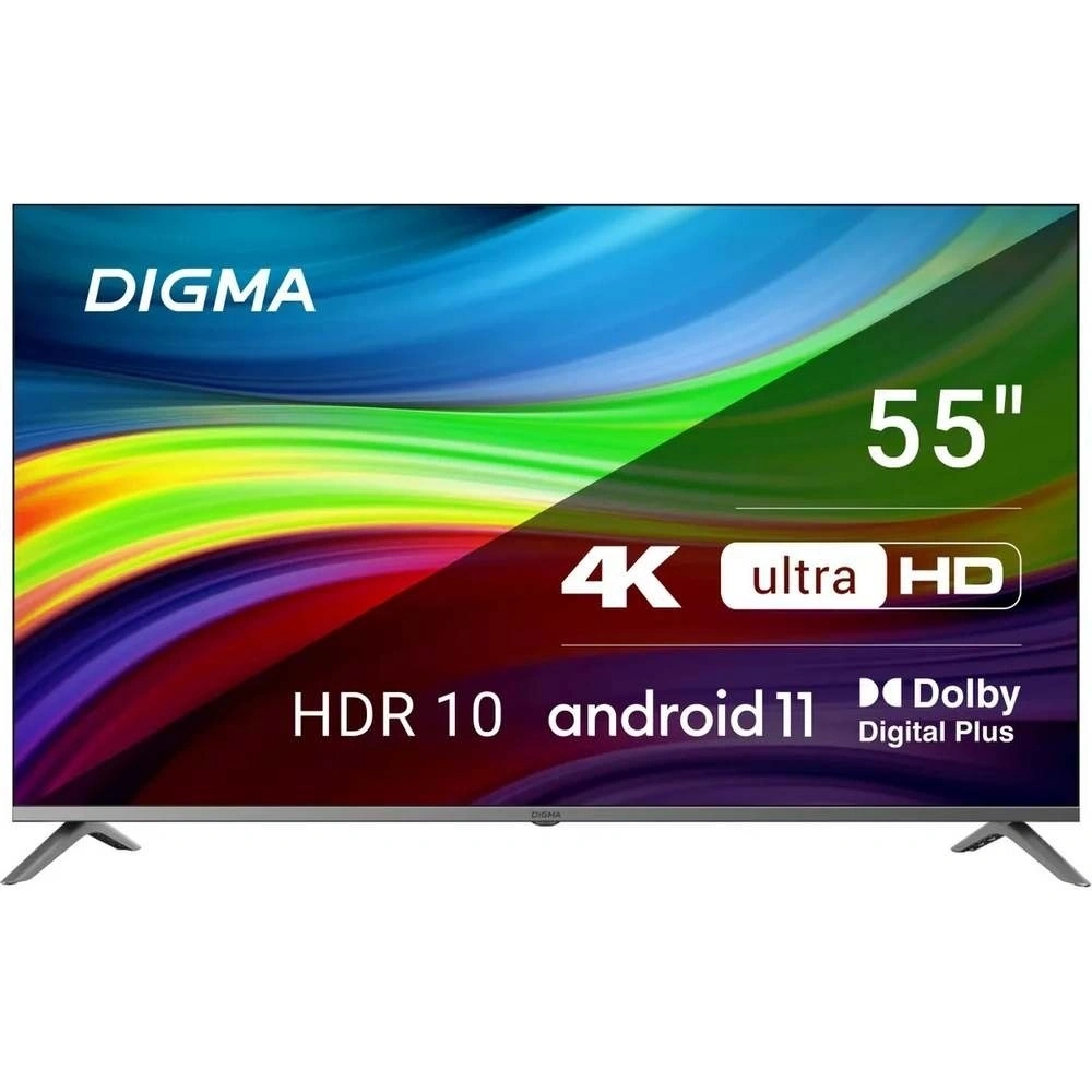 Телевизор LED Digma 55" DM-LED55UBB41 Android TV Frameless Metal темно-серебристый/серебристый 4K Ultra HD 60Hz DVB-T DVB-T2 DVB-C DVB-S DVB-S2 USB WiFi Smart TV
