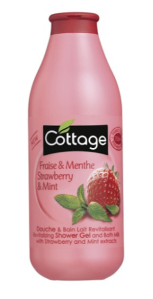 COTTAGE. Увлажняющий гель для душа и пена для ванны 2 в 1 КЛУБНИКА & МЯТА/ Moisturizing Shower Gel & Bath Milk – STRAWBERRY & MINT, 750 мл