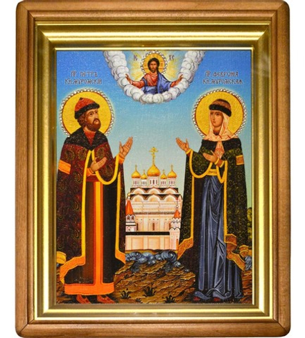 Святые Петр и Февронья Муромские. Икона писанная на холсте.