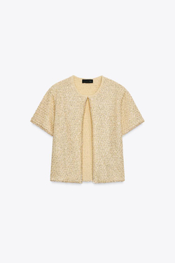 ZARA КАРДИГАН С ПАЙЕТКАМИ, ЦВЕТ СЛИВОЧНОГО МАСЛА