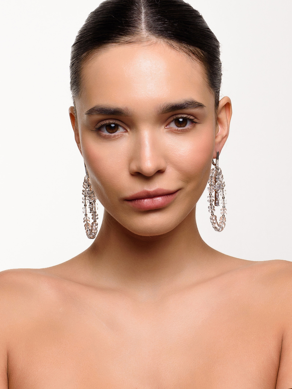 Серьги "White night" из горного хрусталя Silver