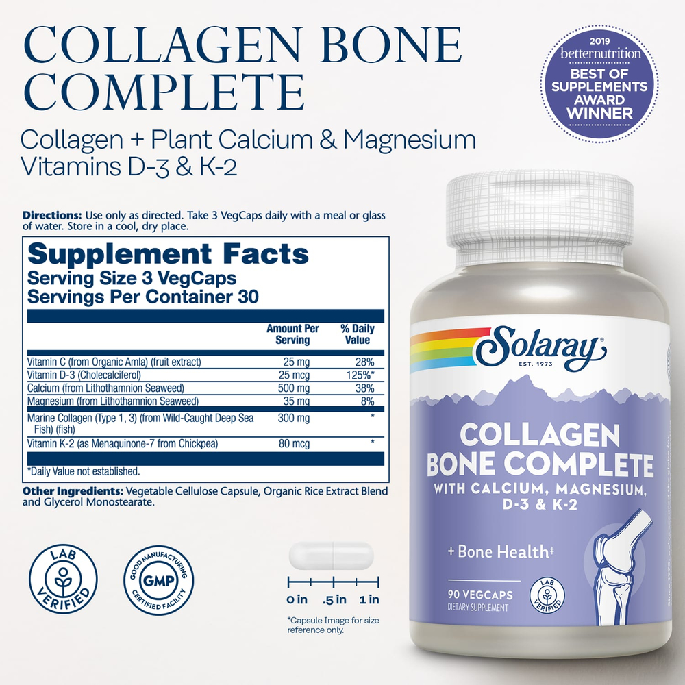 Solaray, Collagen Bone Complete, коллаген для костей, 90 растительных капсул