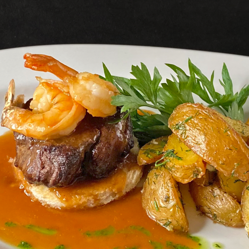 Говяжий стейк Турнедо с креветками