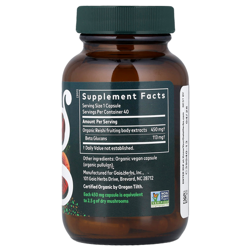 Gaia Herbs, Гриб рейши, 40 веганских капсул