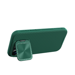 Чехол зеленого цвета (Dark Green) от Nillkin с металлической откидной крышкой для камеры на iPhone 16 Pro, серия CamShield Prop Case