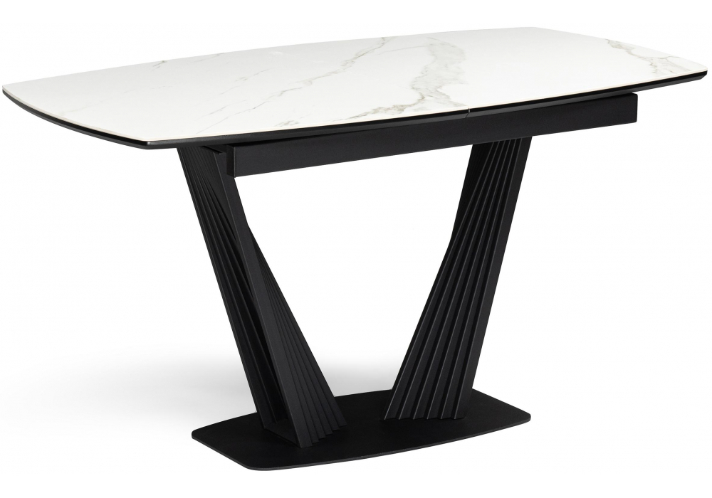 Керамический стол Woodville Вейл 160(205)х89 белый мрамор snow white, черный