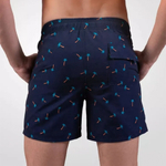 Темно-синие мужские пляжные шорты с принтом в виде пальм (Размер: L) (Цвет: темно-синий)