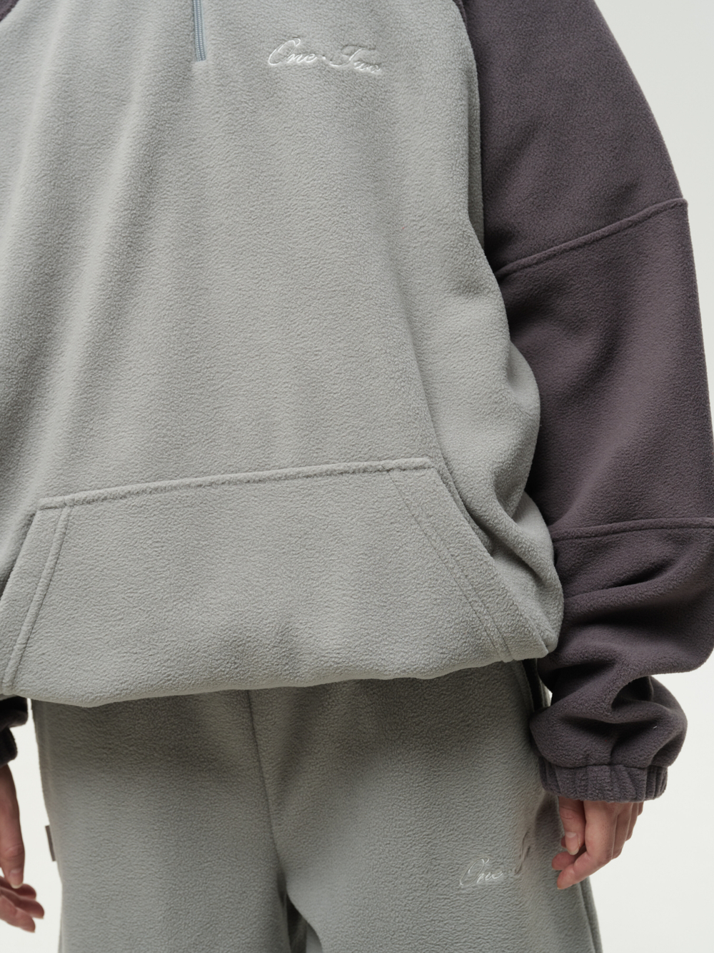 Drawstring Half-Zipped Sweatshirt Double Grey