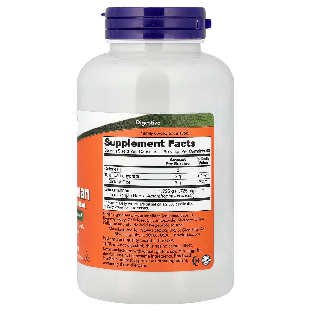 NOW Foods, глюкоманнан, 575 мг, 180 растительных капсул