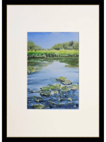 Картина авторская акварельная в паспарту 21х30 см на стену для интерьера "Щучья заводь"