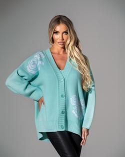 Бирюзовый кардиган с розами