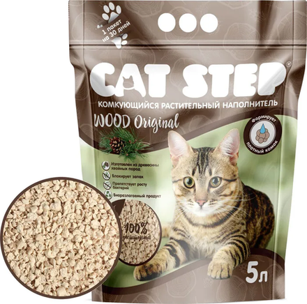 Наполнитель Cat Step 5л Wood Original комкующийся растительный