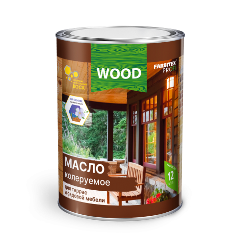 FARBITEX ПРОФИ WOOD Масло колер для террас и мебели калужница 0,45л