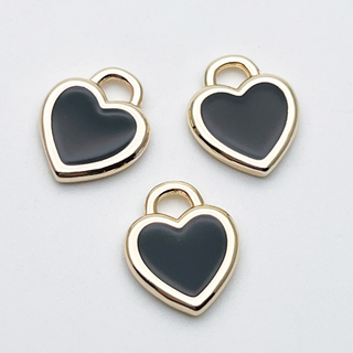 Подвеска Сердце, цвет золото+черный, размер 15*13 мм, цена за 1 шт