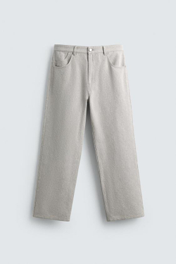 ZARA БРЮКИ STRAIGHT FIT ЖАККАРД, СЕРЫЙ