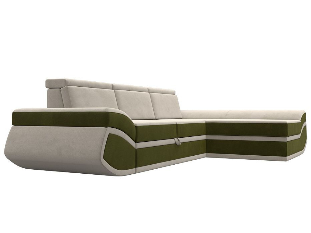 Диван угловой Лига-032 правый угол, Бежевый\Зеленый, Микровельвет, 121649