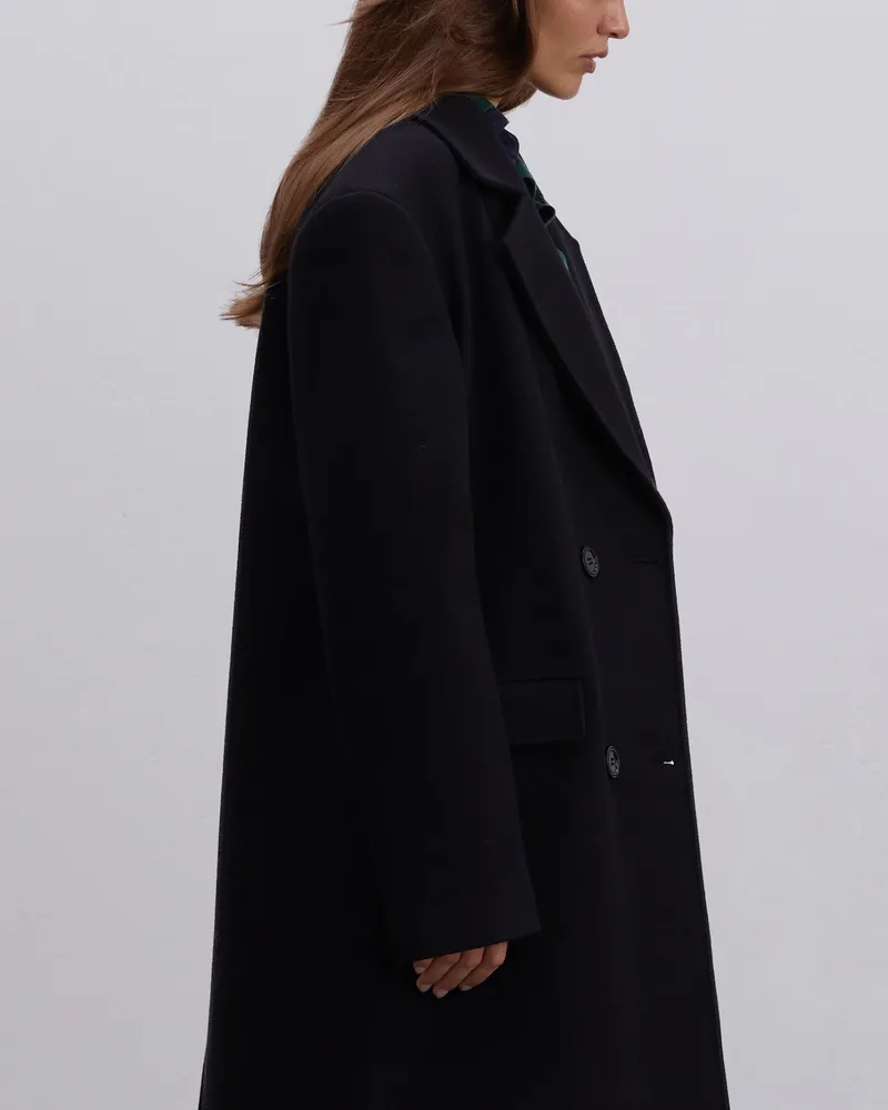 Двубортное пальто из шерсти черное