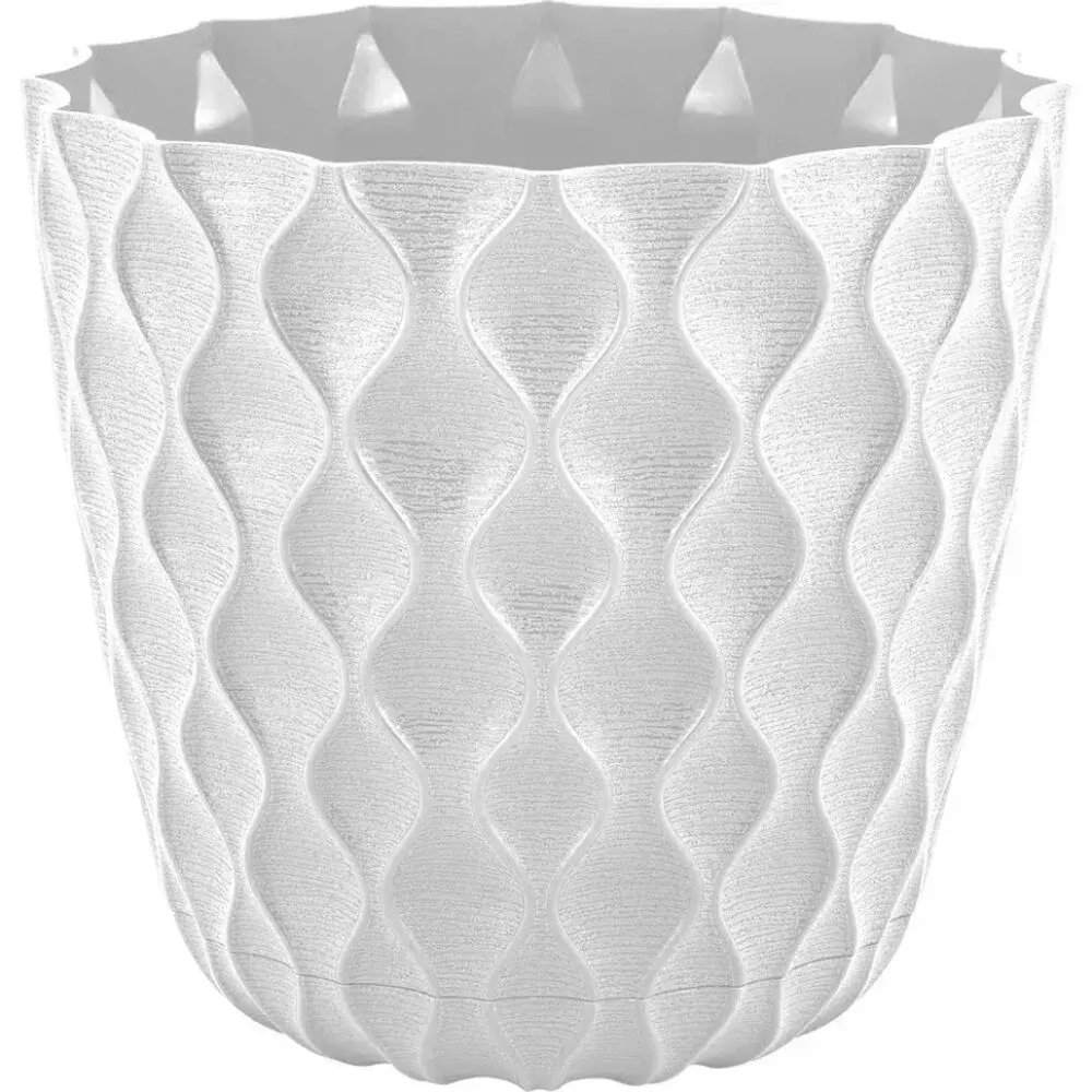 Горшок для цветов InGreen Wave с дренажной сеткой и съемным поддоном 0,65л,D115мм,белоснеж