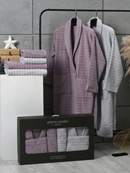 Набор махровый халат мужской и женский с полотенцами PIERRE CARDIN