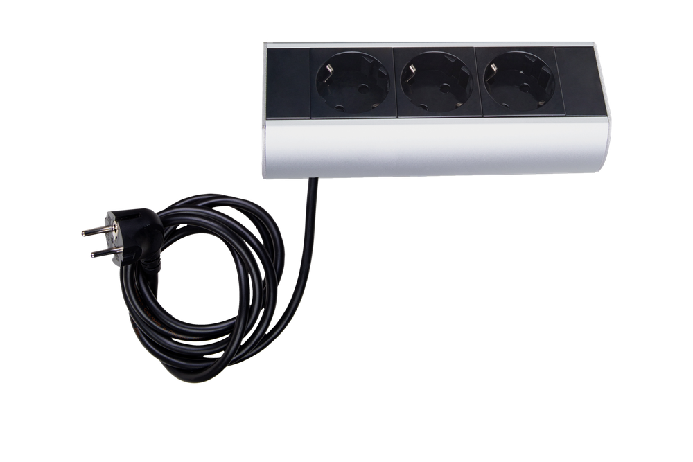 Настольный розеточный блок Ovaledesign в сборе: 3х220V, кабель 3м с вилкой