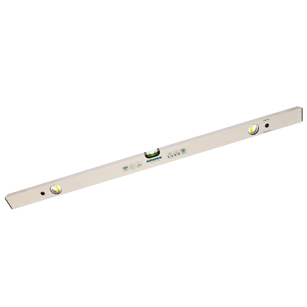 Уровень алюминиевый, магнит., фрезерованный, 3 глазка, 0,5 мм/м, 1000 мм// Gross