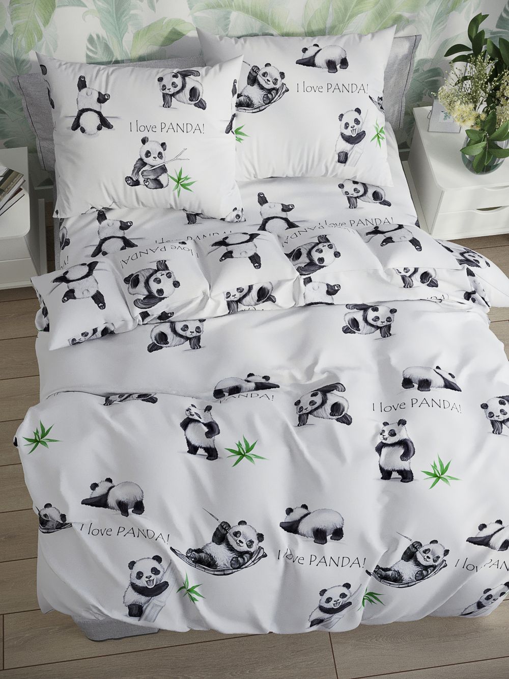 Наволочка комплект 2шт перкаль Сказка "Панды" 40х40 см на молнии