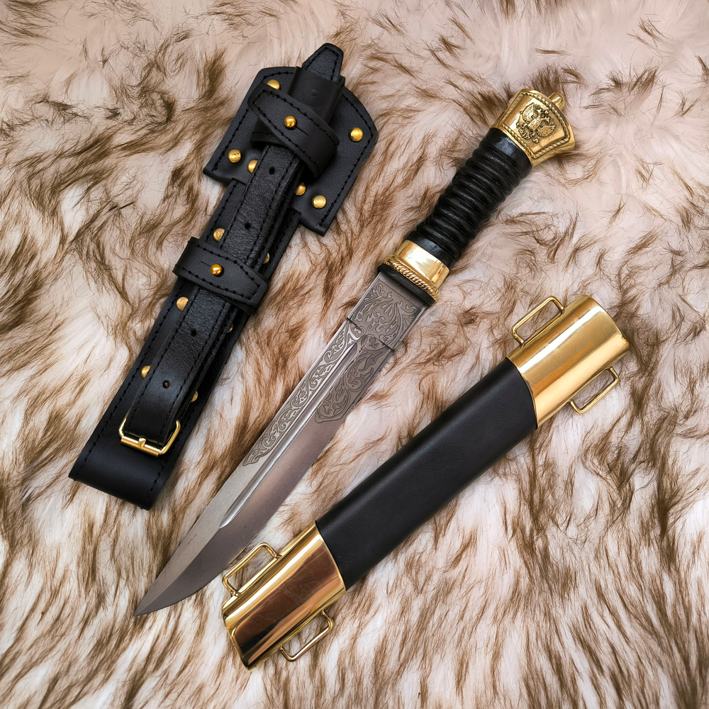 Нож казачий Пластунский с резьбой (латунь)