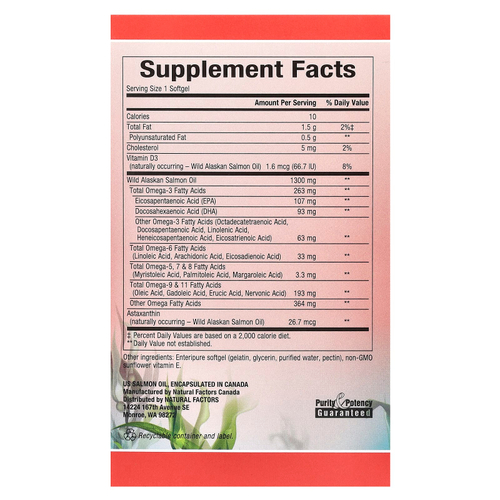 Natural Factors, Complete Omega, 100% жир дикого аляскинского лосося, 1300 мг, 90 капсул Enteripure™