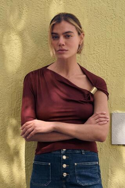 ZARA ТОП АСИММЕТРИЧНОГО КРОЯ ИЗ ПОЛИАМИДА, БУРГУНДСКИЙ