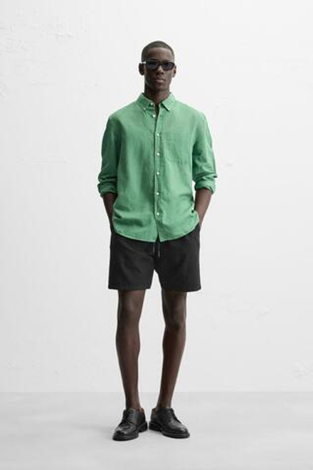 ZARA ШОРТЫ REGULAR FIT ИЗ РЕЛЬЕФНОЙ ТКАНИ, ЧЕРНЫЙ
