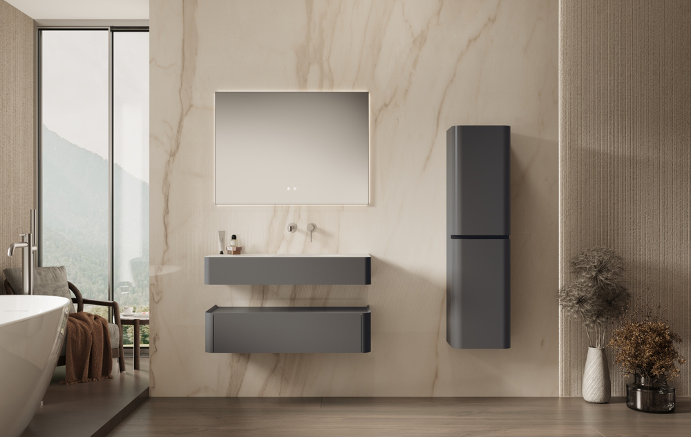 Тумба под раковину Vincea Caprise 1000 подвесная, 1 выкатной ящик soft close, серый матовый