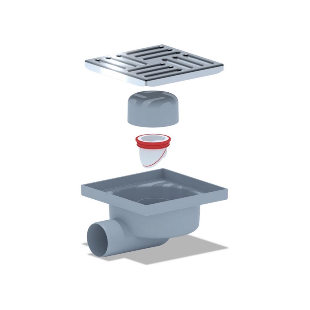 Трап СУХОЙ TQ5112 гориз. спуском 50, нерж. реш. 150х150 (АНИ пласт)