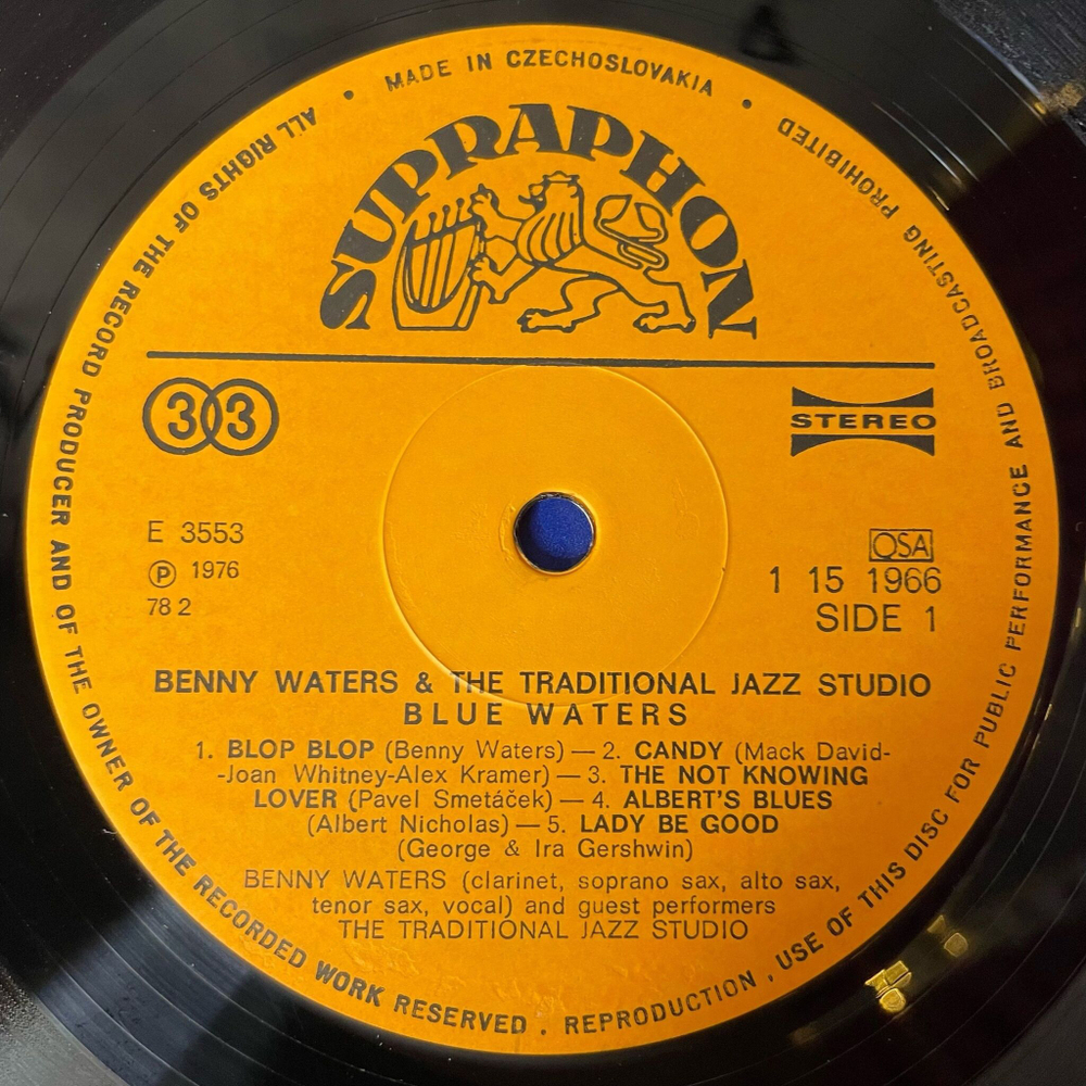 Винтажная виниловая пластинка LP Benny Waters and The Traditional Jazz Studio Blue Waters (Чехословакия 1976)