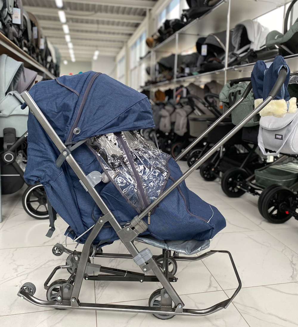 Санки - коляска Galaxy kids 3-3С синий джинс арт. GK-3-3ССИД