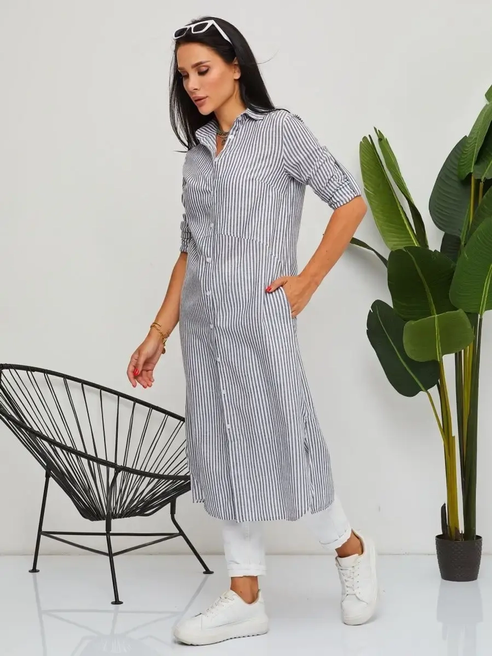 Платье летнее длинное пляжное с рукавом