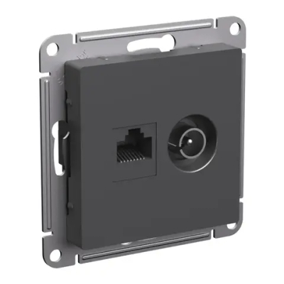 ATLASDESIGN РОЗЕТКА двойная ТВ + компьютерная RJ45 кат. 5e, механизм, БАЗАЛЬТ