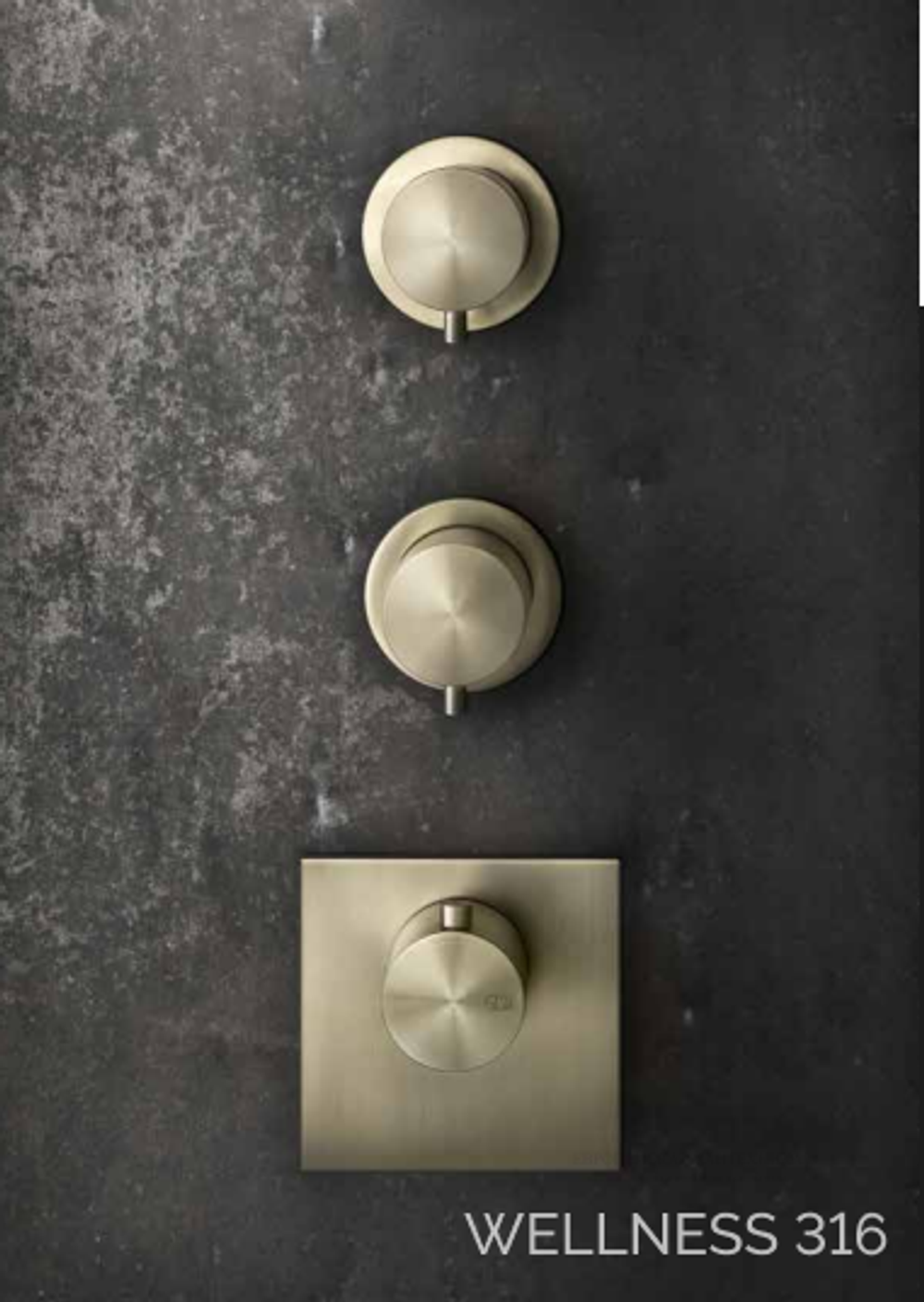 Термостат Gessi 316, высокой производительности, встраиваемый, на 2 потребителя, цвет Brass Brushed PVD