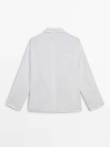 Massimo Dutti рубашка из 100% льна с карманами, белый