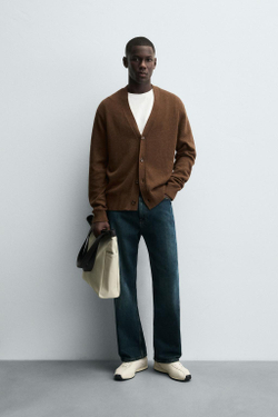ZARA КАРДИГАН ИЗ ХЛОПКА И КАШЕМИРА, КАРАМЕЛЬНЫЙ