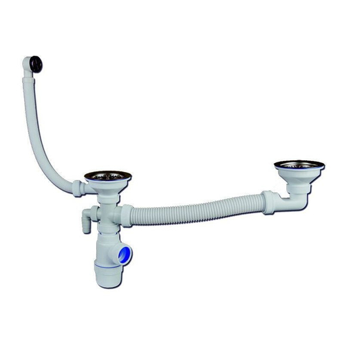 Сифон "Элит" для 2-ой, разноуровневой мойки 112мм, отводом ст/м и круглым переливом