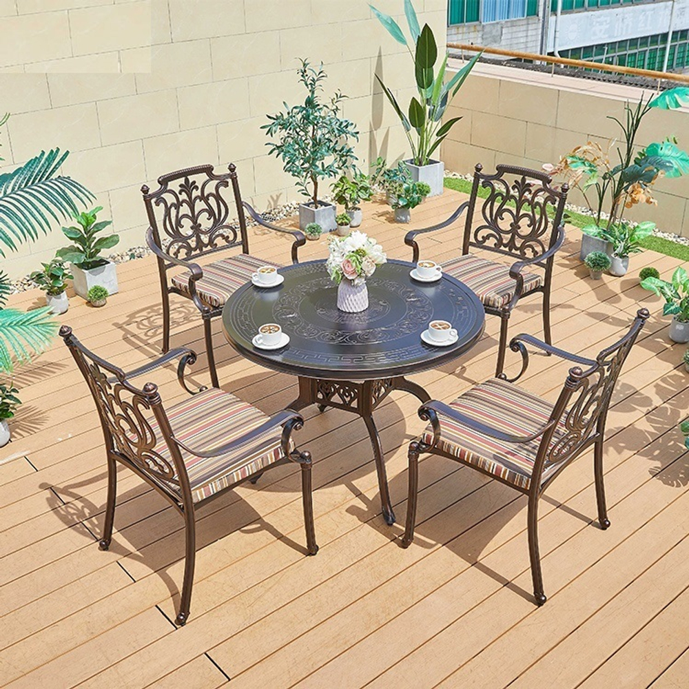 Комплект мебели из литого алюминия стол ПАЛМ «PALM» D100 арт.74397 + 4 кресла МИРАНДА «MIRANDA» арт.6200-4